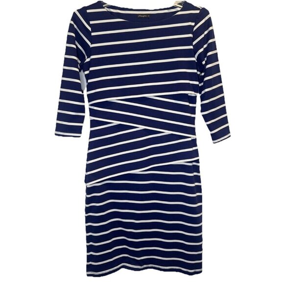 J. MCLAUGHLIN NICOLA Blue & White Stripe Catalina Tiered Sheath Dress Stretch XS - Picture 1 of 8